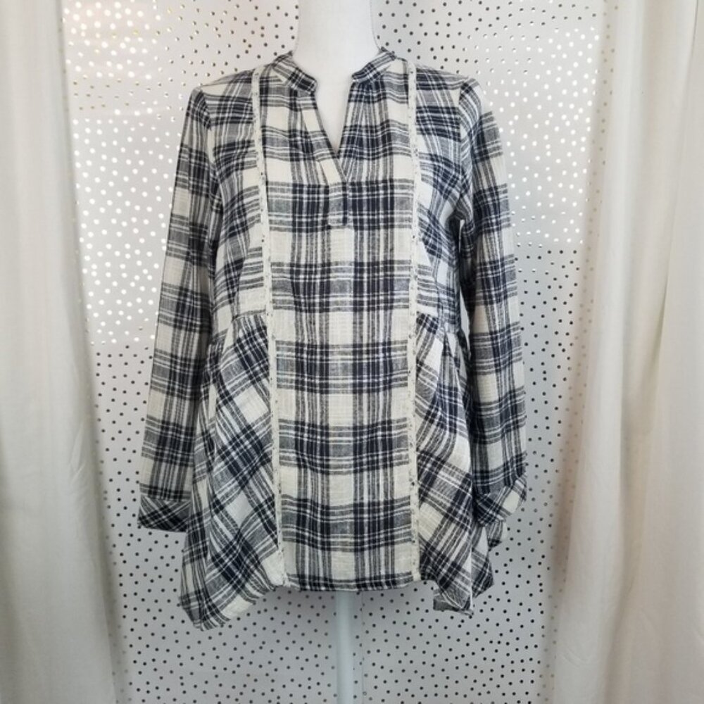 Altar'd State | Plaid and Floral Mixed Media Top